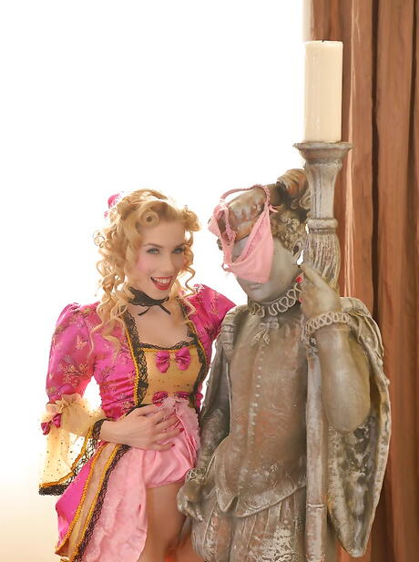 Very attractive hungarian blond cutie Nesty exhibits her ass in cosplay outfit and jerking off 