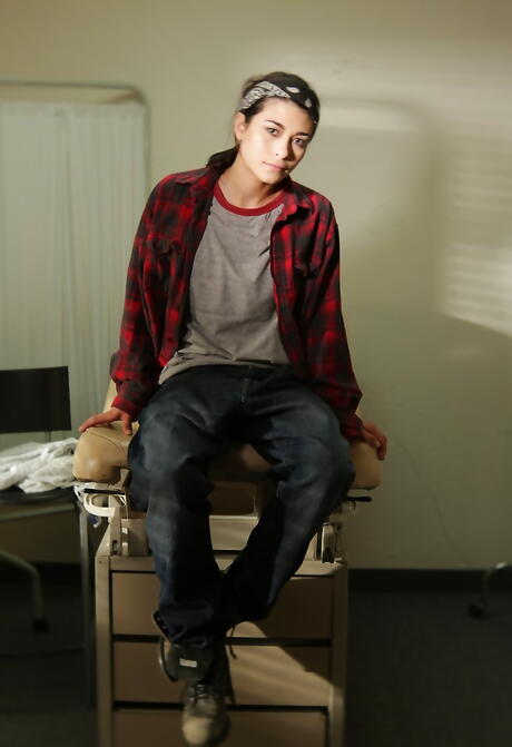 Hot american dark-haired cutie Raven Rockette in tight jeans bares big tits and jerks off 